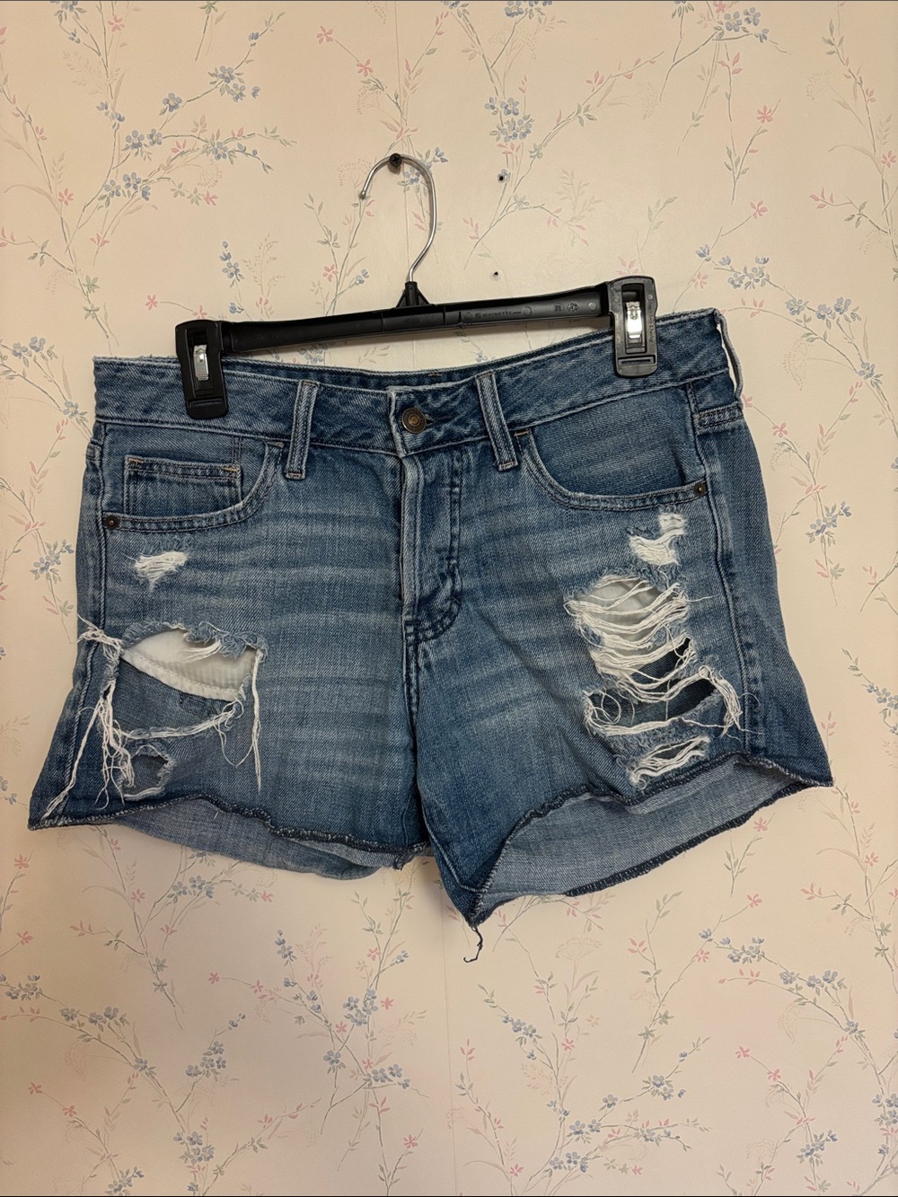 Abercrombie & Fitch Distressed Medium Blue Denim Shorts